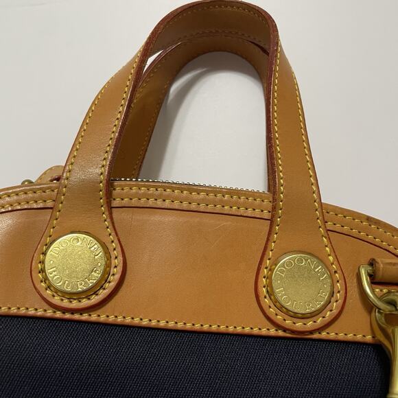 Vintage Dooney & Bourke Cabriolet Bag Navy Canvas Tan Leather Domed USA Satchel - Picture 6 of 16